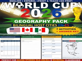 World Cup 2026 Geography Pack Bilingual Host Cities EN-ES | Map Skills + Research Activities