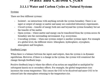 A LEVEL GEOGRAPHY (AQA) - WATER AND CARBON CYCLE NOTES