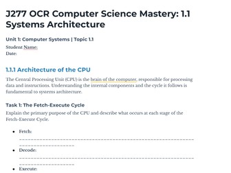 J277 OCR Computer Science Worksheet: 1.1 Systems Architecture