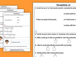 Grammar Year 1 Recognising 'Or' Spring Block 1 Homework Extension