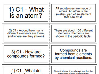 190+ AQA, GCSE 9-1 CHEMISTRY PAPER 1 REVISION CARDS.