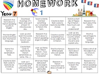 Homework grid -Year 7