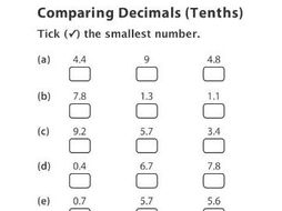 comparing decimals tenths teaching resources