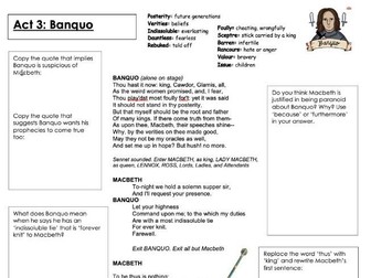 Banquo Act 3 Scene 1 Floating Questions Analysis Worksheet