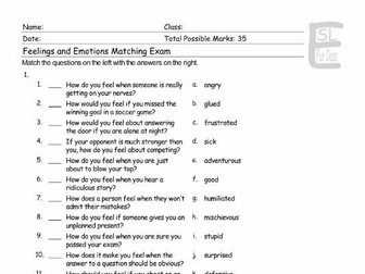 Feelings and Emotions Matching Exam