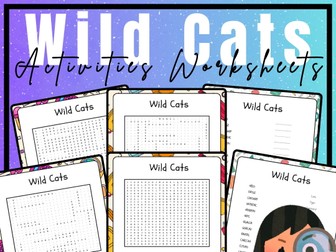 Wild Cats Word Search, Scramble & Reverse Search No-Prep Fun Activities