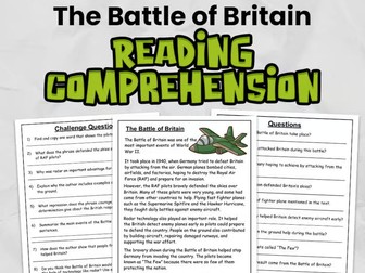 Battle of Britain WW2 Reading Comprehension for Gr 3 - 5: No Prep