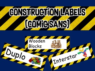 Construction Area Resource Labels - Comic Sans