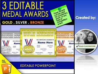 Gold, Silver and Bronze Editable Medal Awards