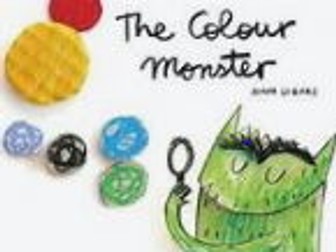 The colour monster vocabulary sheet with a qr link to the story