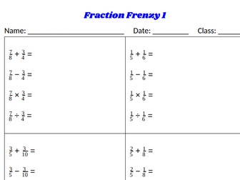 Fraction Frenzy - Mixed Operations with Fractions - Classwork/Homework
