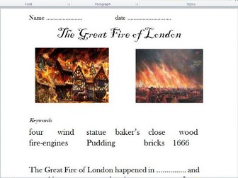 Great Fire of London (powerpoint and differentiated worksheets).
