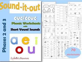 CVC/CCVC Words Phonics worksheets Phases 2 and 4