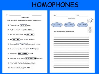 Homophones 17 Worksheets