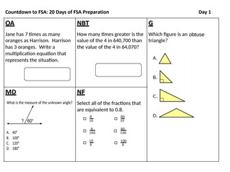4th Grade Countdown to FSA (Math) Standardized Test Review Packet
