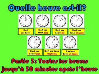 French: Telling the time: Part 3: On the hour to half past the hour