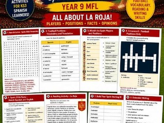 Spain National Team 2026 Spanish Worksheets | KS3 Y9 | Colour & BW