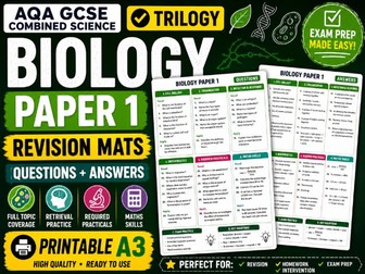 GCSE AQA Combined Science Biology Paper 1 Revision Mats | Questions & Answers | Printable A3