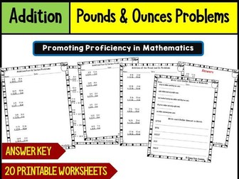 Irregular Units Addition of Pounds & Ounces Problems Worksheet Math