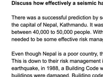 AQA A LEVEL GEOGRAPHY 'HAZARDS'  ANSWERS TO QUESTIONS (A*)