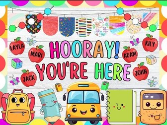 Hooray! You're Here: Back To School Bulletin Board or Door Decor Kit | August & September