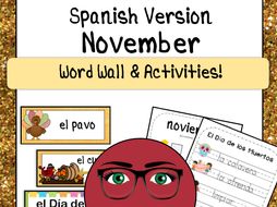 November Word Wall Cards & Activities! Thanksgiving / El Dia de los Muertos!