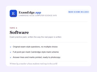IGCSE Computer Science 0478: Software Exam Practice Pack + Full Mark Scheme