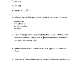 Year 4 Maths KS2 SATS and 10+ Worksheet