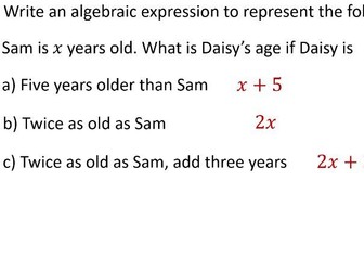 Forming and Simplifying Algebraic Expressions KS3 PowerPoint slides