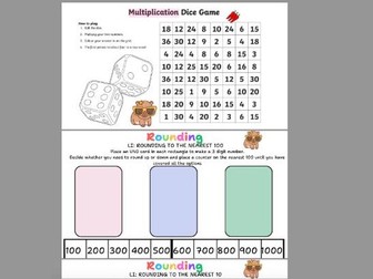 Differentiated Long Multiplication & Rounding Board Games - capybara themed