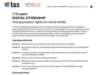 Digital citizenship: Young peoples’ rights on social media - Teaching pack for 7-11 year olds