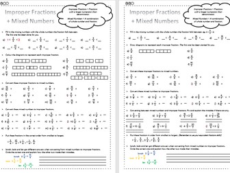 Improper Fractions and Mixed Numbers - Differentiated Worksheets - KS2