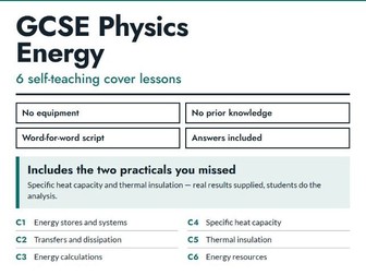 AQA GCSE Physics Energy Emergency Cover Lessons | 6 Self-Teaching Lessons