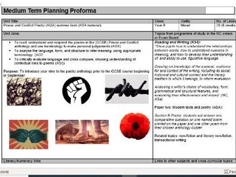 AQA Power and Conflict Poetry Anthology Medium Term Plan