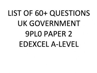 List of Possible Questions UK Government 9PL0 Paper 2 Edexcel A-Level