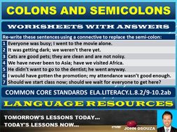COLON & SEMICOLON WORKSHEETS WITH ANSWERS | Teaching Resources