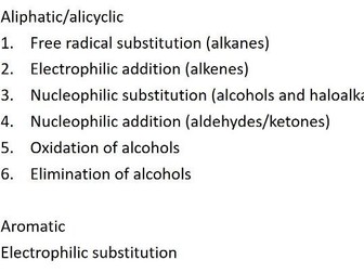 Types of reactions + reaction mechanisms