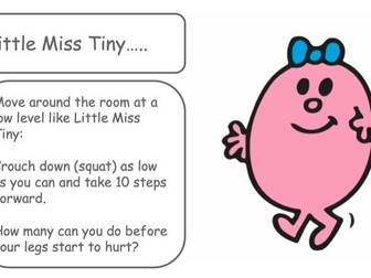 Mr Men / Little Miss PE challenge cards KS1.  Homelearning PE