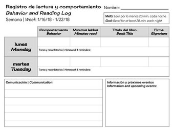 Bilingual (English/Spanish) Weekly Home Communication Log - Editable