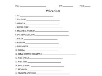 Volcanism Word Scramble for Geology Students