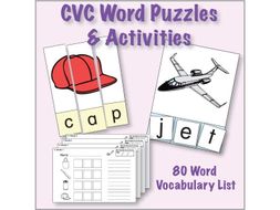 esl activities cvc puzzles 80 word set by kinneybrothers