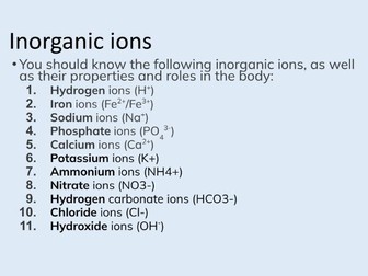 Biological molecules Inorganic Ions AQA/OCR/Edexcel