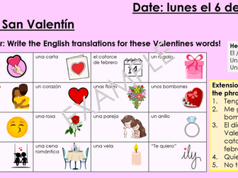El día de San Valentín Spanish Valentine's Lesson