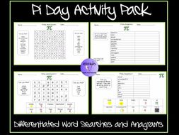 pi day activity pack 14th march differentiated word searches and