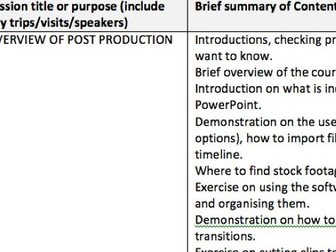 Scheme of  work/course planner for video editing