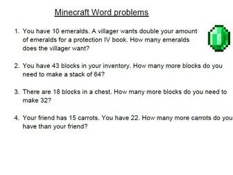 Four operations, double, half and quarter Minecraft word problems