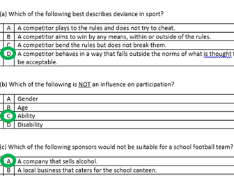 Edexcel GCSE PE Socio-cultural influences assessment and feedback lesson