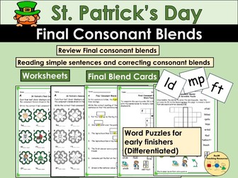 Consonants Blends Final Endings Clusters St Patricks Day Worksheets Puzzles