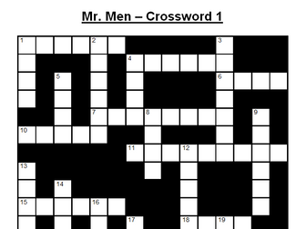 Crossword on the Mr Men Books 1 (+Answers)