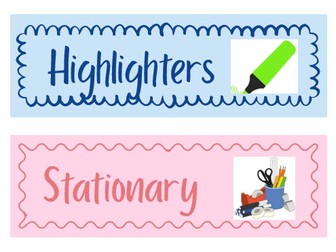 Pastel coloured classroom tray labels